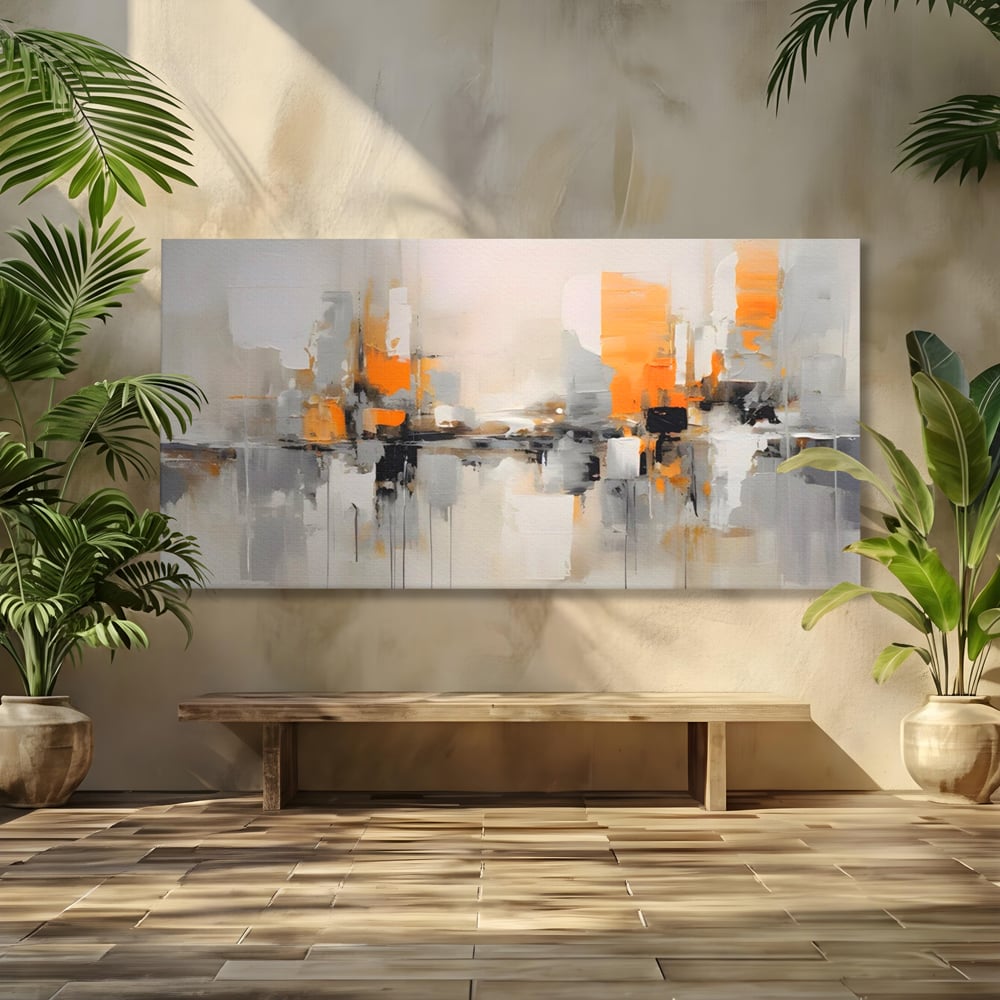Tablou canvas cu pictura abstracta cu reflexii urbane, fara rama, pe sasiu de lemn